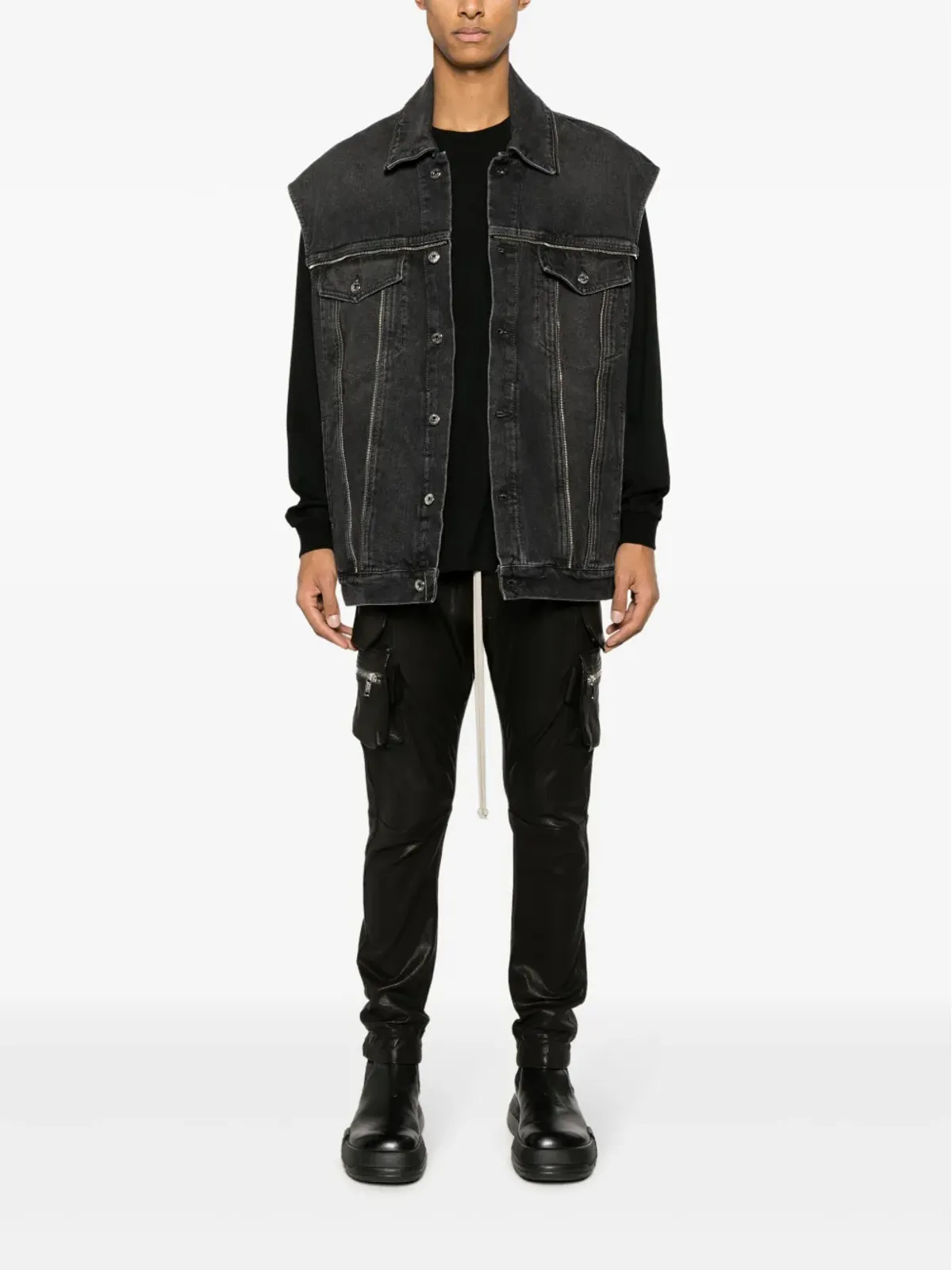 Off-White ジップ付きデニムジレ グレー - 画像2