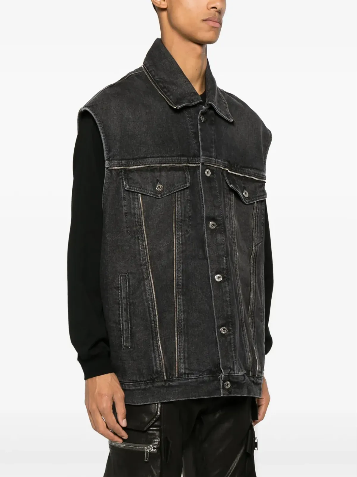 Off-White ジップ付きデニムジレ グレー - 画像3