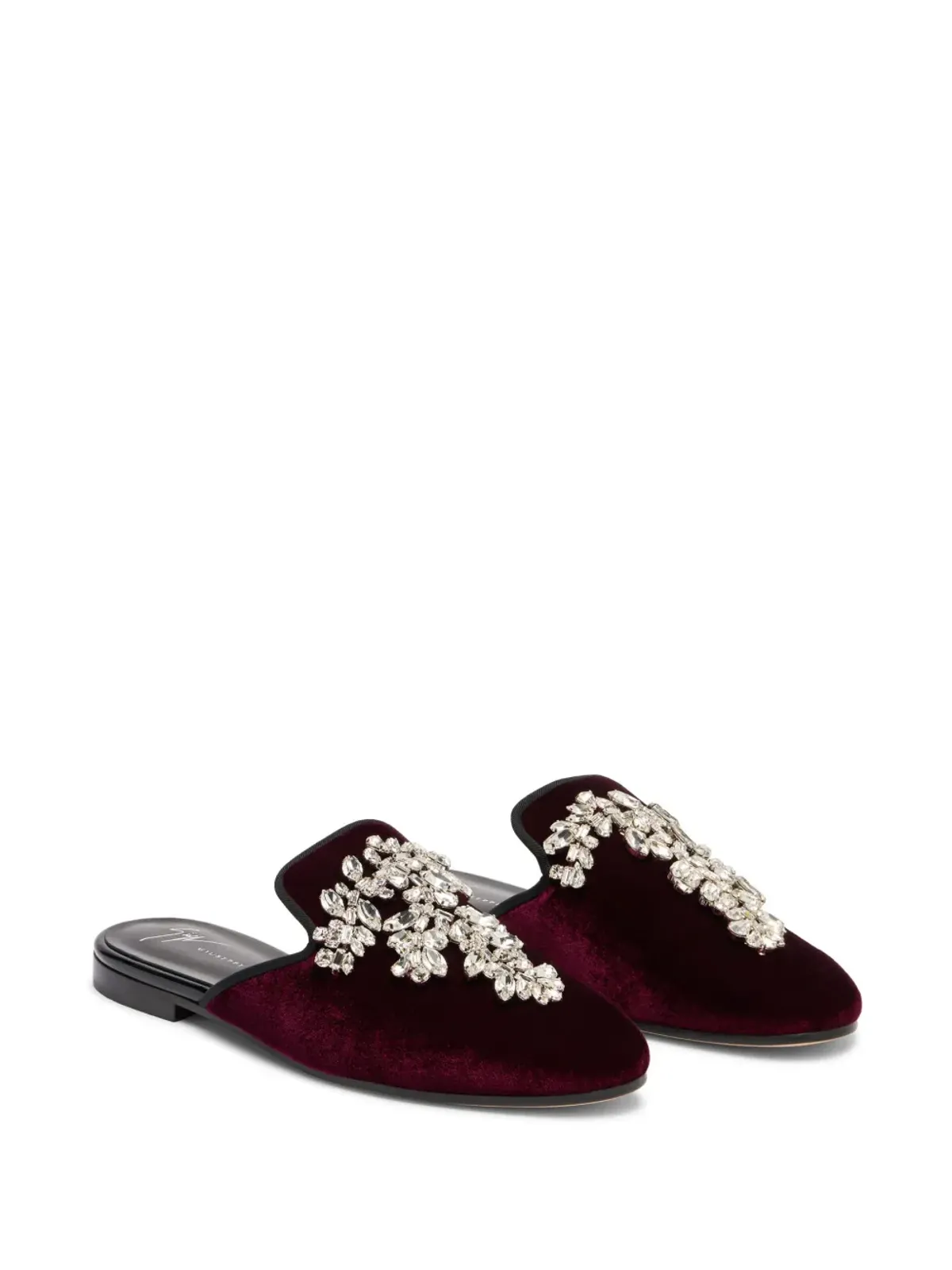 Giuseppe Zanotti エルサ クリスタルベルベット ミュール レッド - 画像2