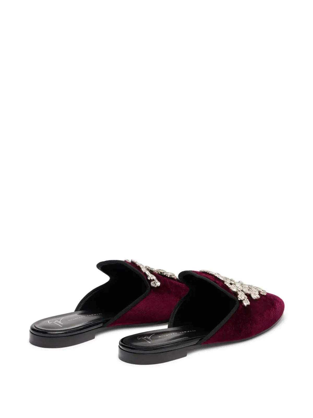 Giuseppe Zanotti エルサ クリスタルベルベット ミュール レッド - 画像3