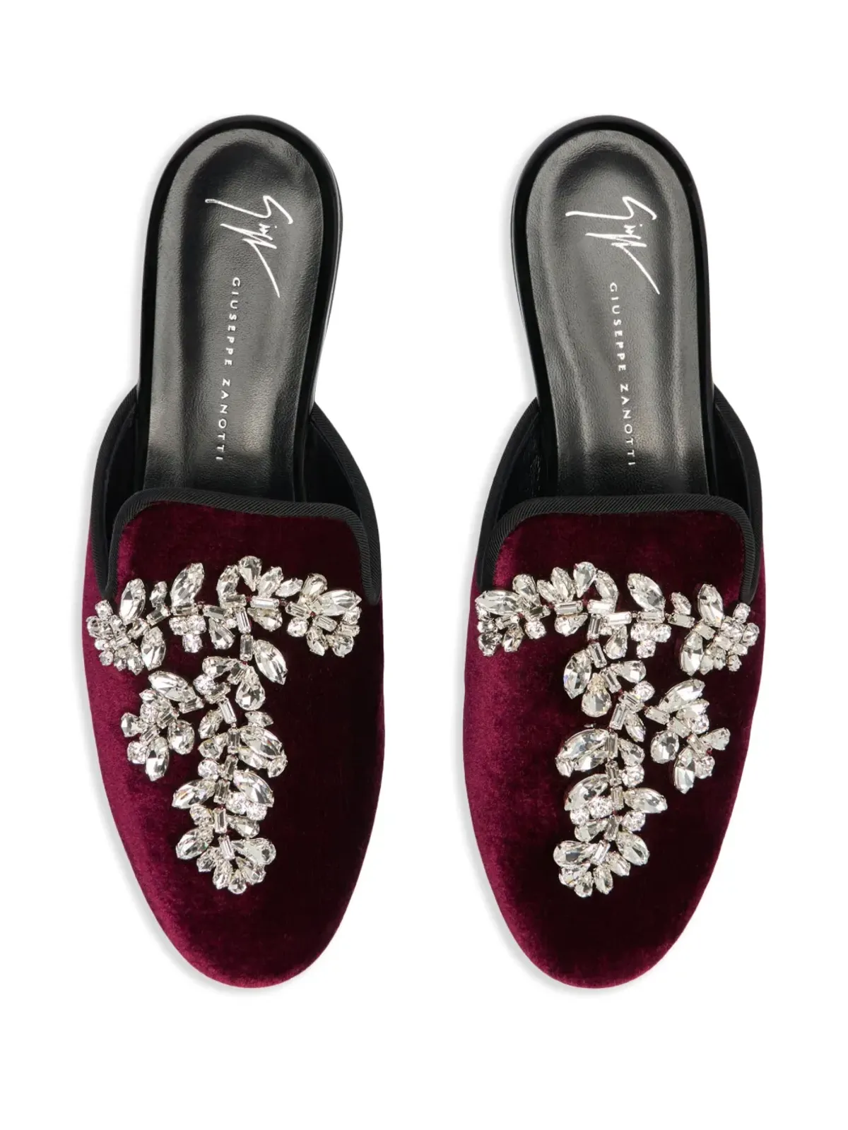 Giuseppe Zanotti エルサ クリスタルベルベット ミュール レッド - 画像4