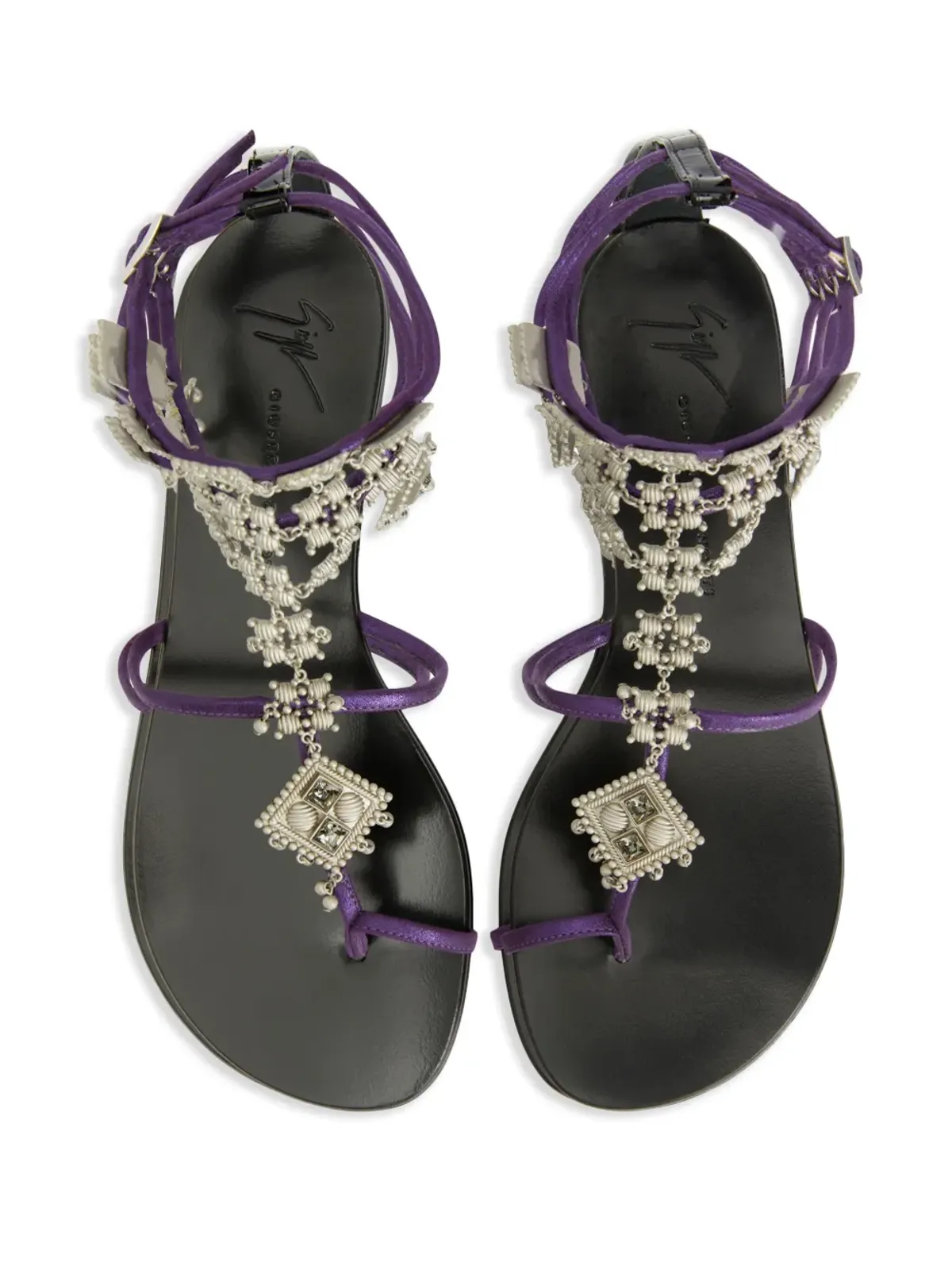 Giuseppe Zanotti Amira エンベリッシュド スウェード サンダル - パープル - 画像4