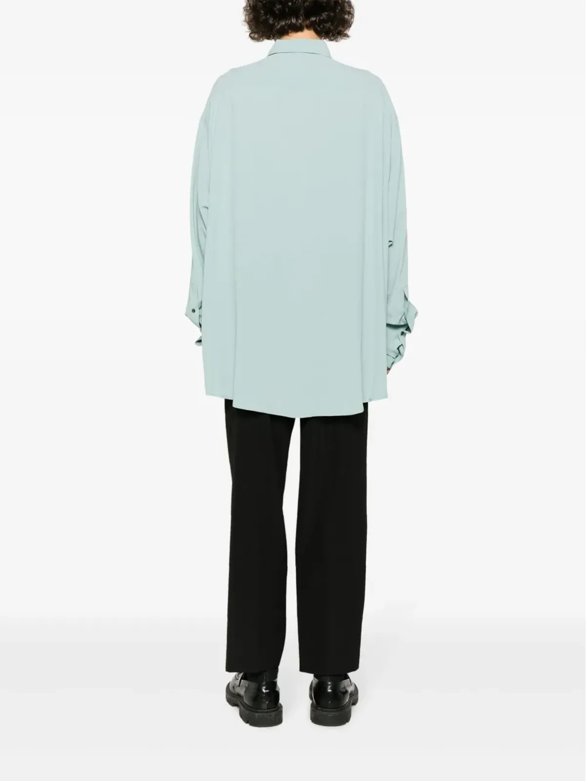 AMI Paris クレープテクスチャー長袖シャツ ブルー - 画像4