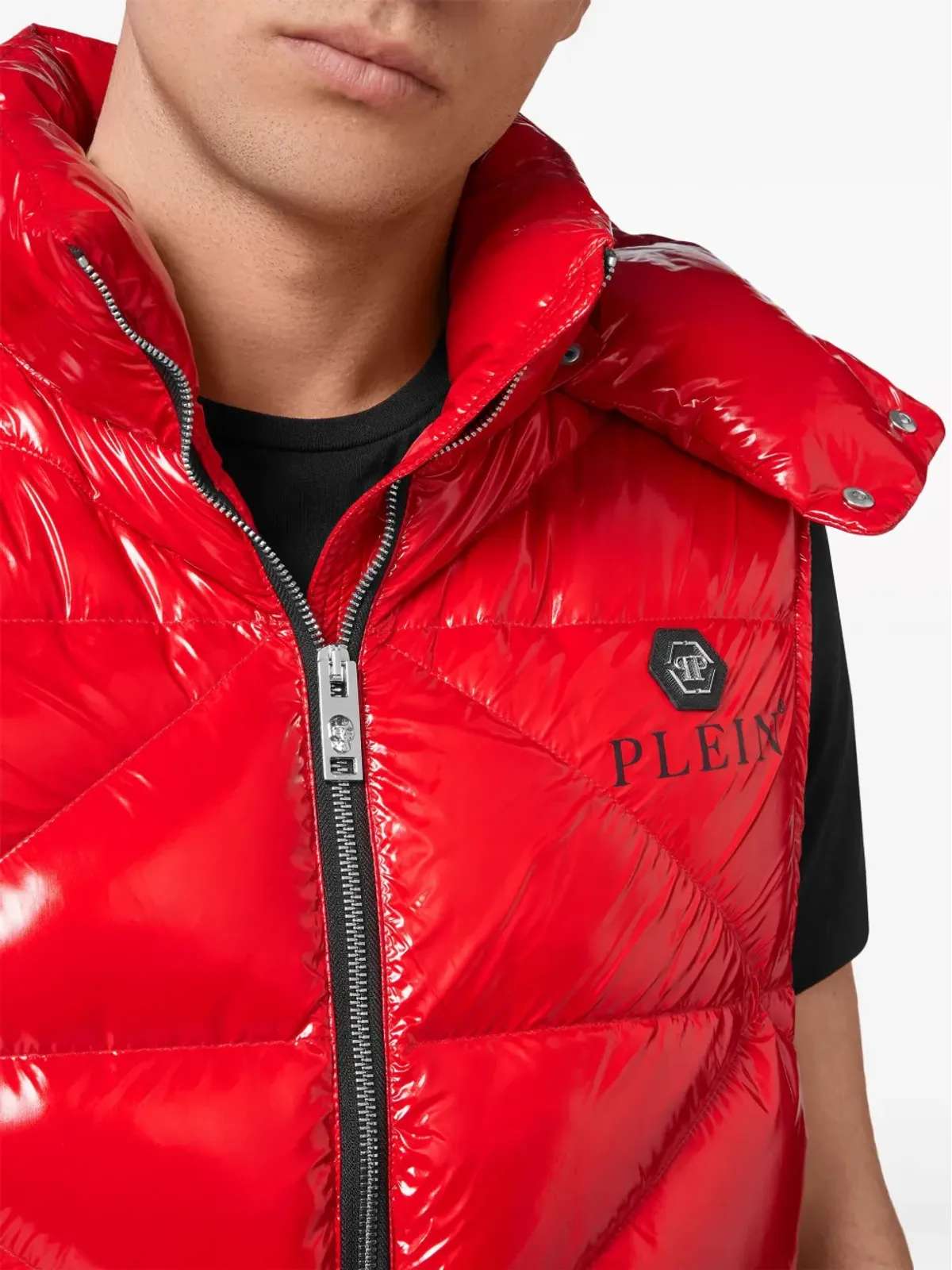 Philipp Plein Hexagon ロゴプレート入り中綿ジレ - レッド - 画像5