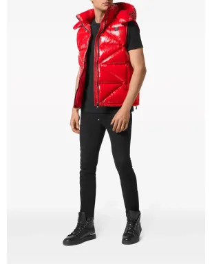 Philipp Plein Hexagon ロゴプレート入り中綿ジレ - レッド - サムネイル2