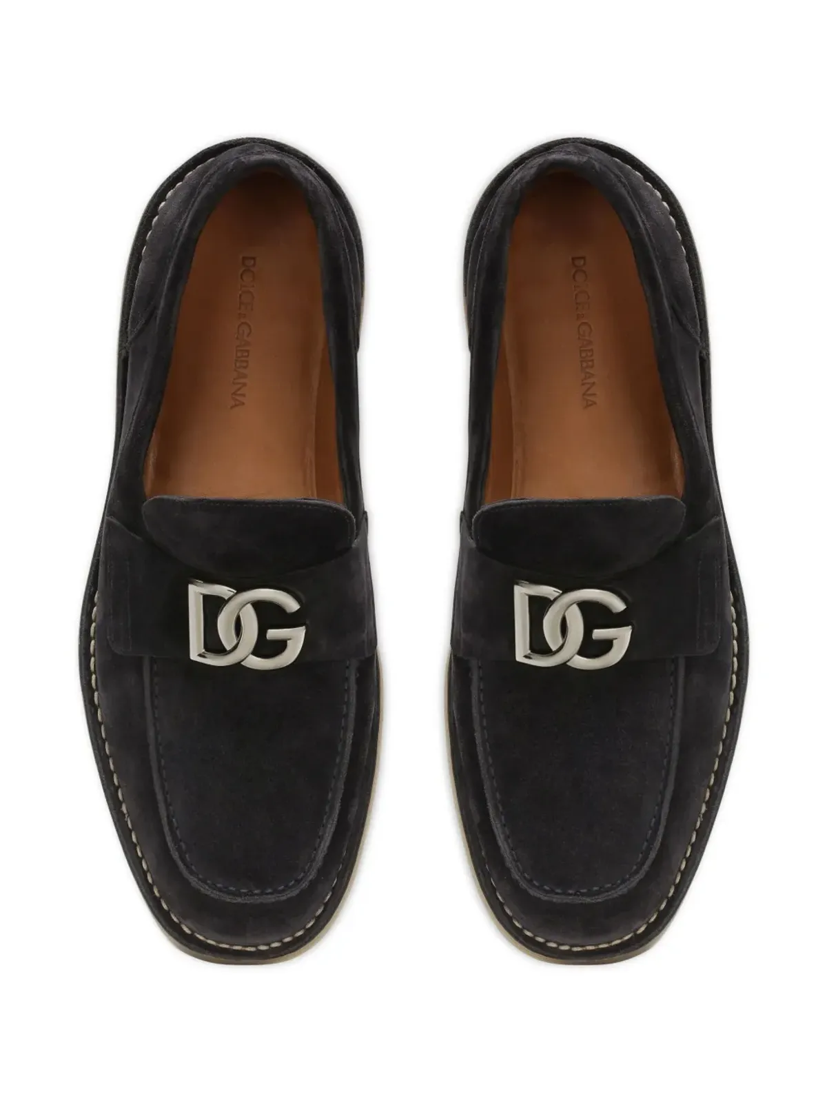 Dolce & Gabbana ロゴ入り スエード ローファー ブルー - 画像4