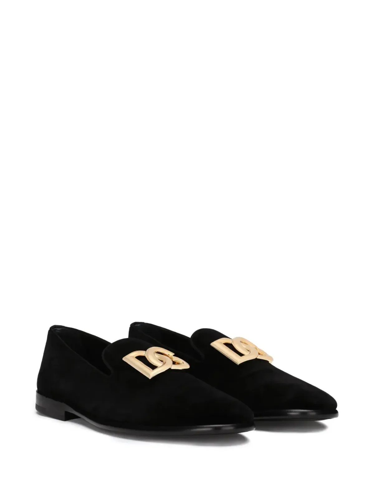 Dolce & Gabbana ロゴプレートベルベットスリッパ ブラック - 画像2