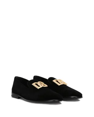 Dolce & Gabbana ロゴプレートベルベットスリッパ ブラック - サムネイル2