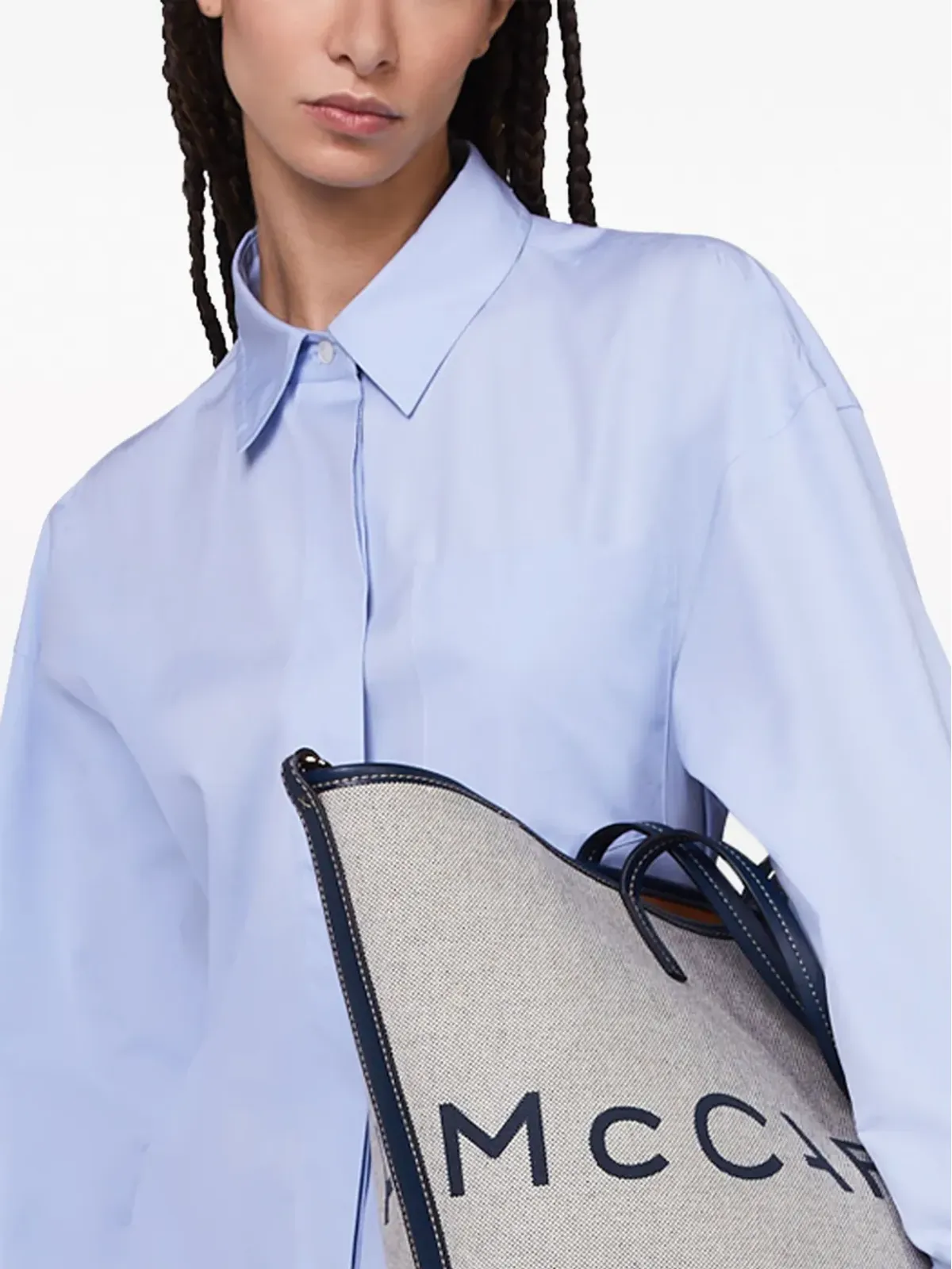 Stella McCartney バナナスリーブ コットン シャツドレス - ブルー - 画像4