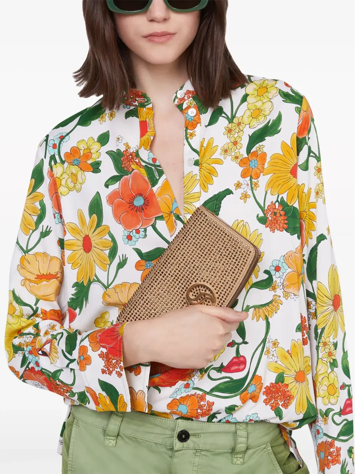 Stella McCartney レディ ガーデン柄プリント ノーカラー シャツ - イエロー - 画像4