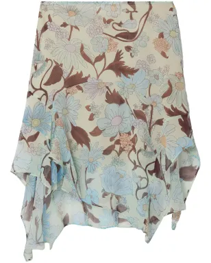 Stella McCartney Lady Gardenプリント シルクシフォン スカート ブルー - サムネイル1