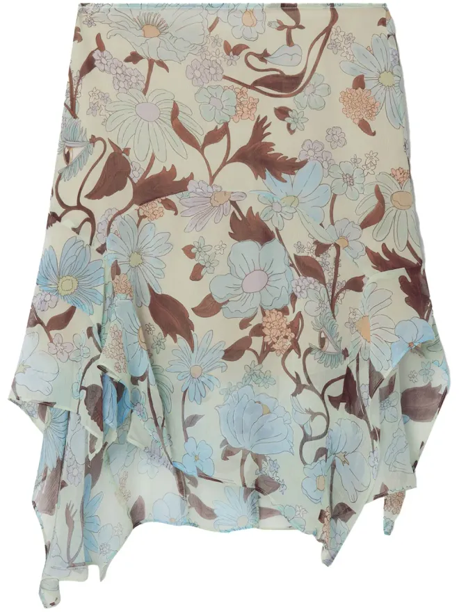 Stella McCartney Stella McCartney Lady Gardenプリント シルクシフォン スカート ブルーの商品画像