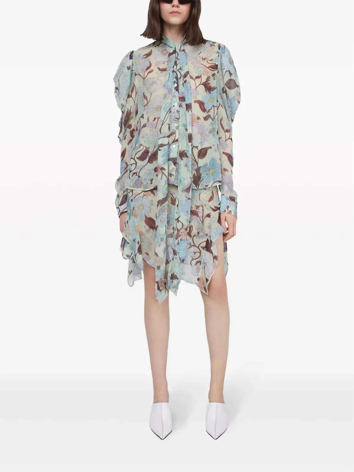 Stella McCartney Lady Gardenプリント シルクシフォン スカート ブルー - 画像2