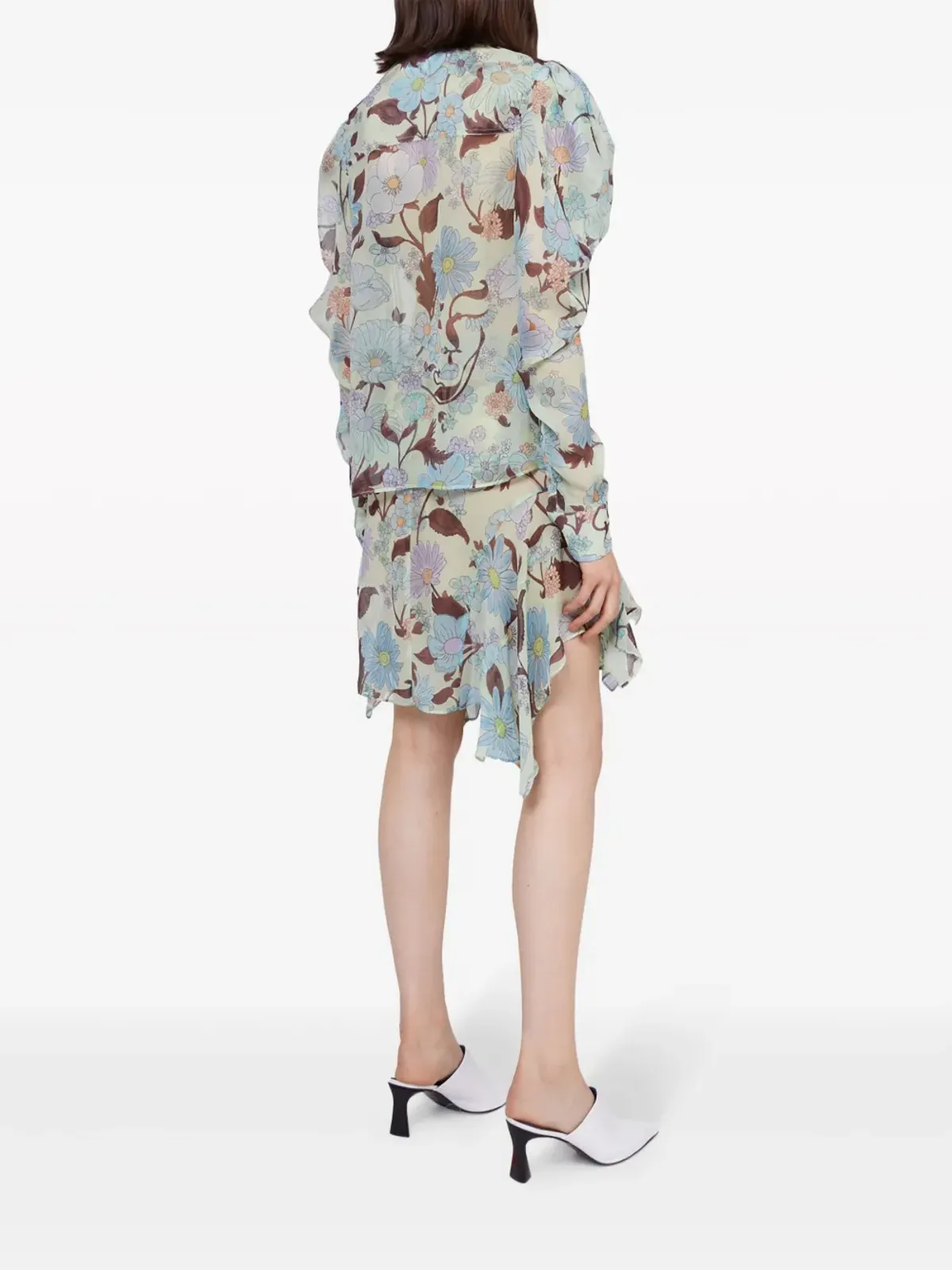 Stella McCartney Lady Gardenプリント シルクシフォン スカート ブルー - 画像3