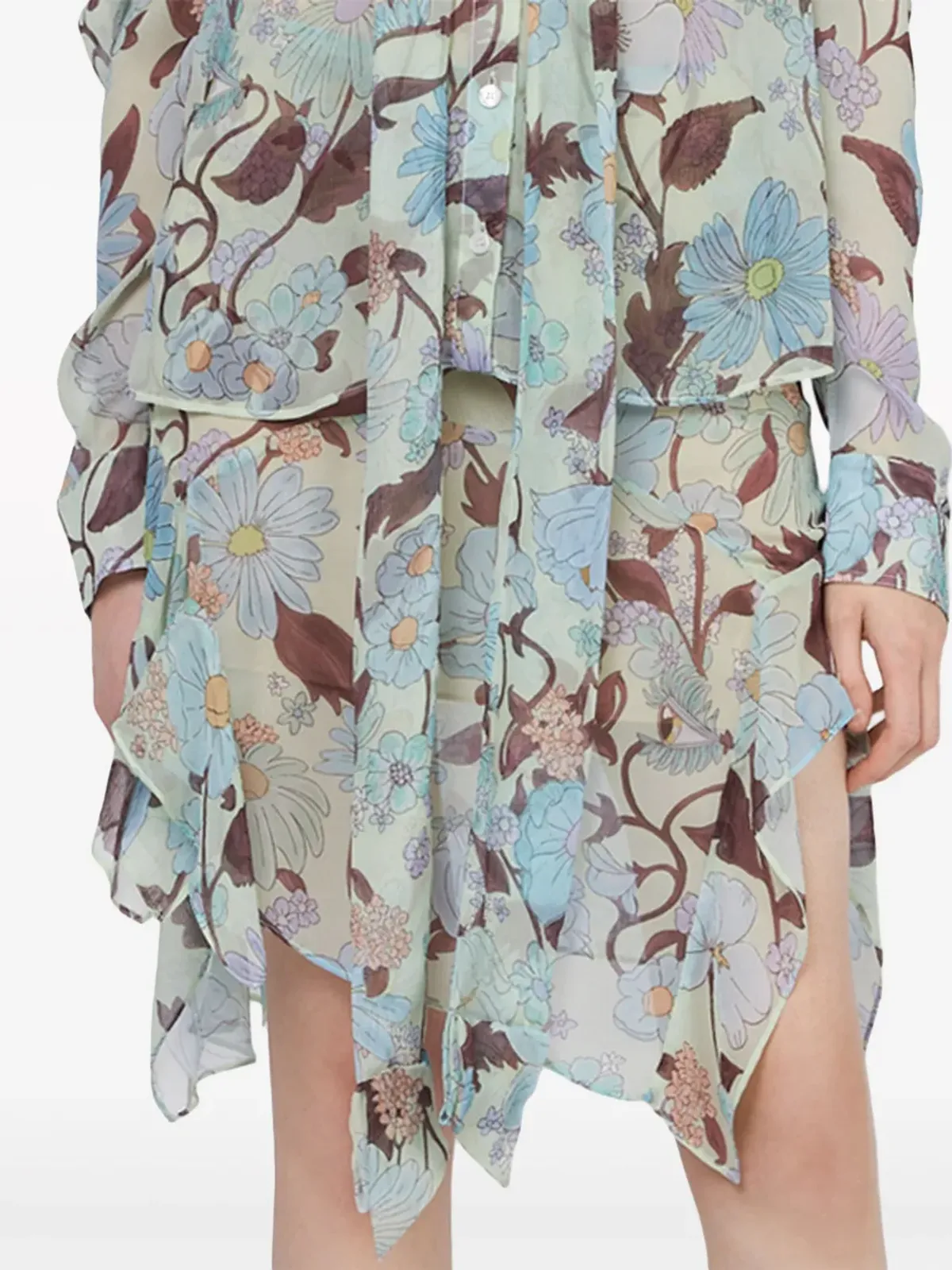 Stella McCartney Lady Gardenプリント シルクシフォン スカート ブルー - 画像4