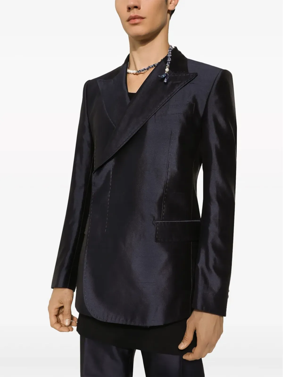 Dolce & Gabbana ダブルブレスト シルク スーツジャケット ネイビーブルー - 画像4