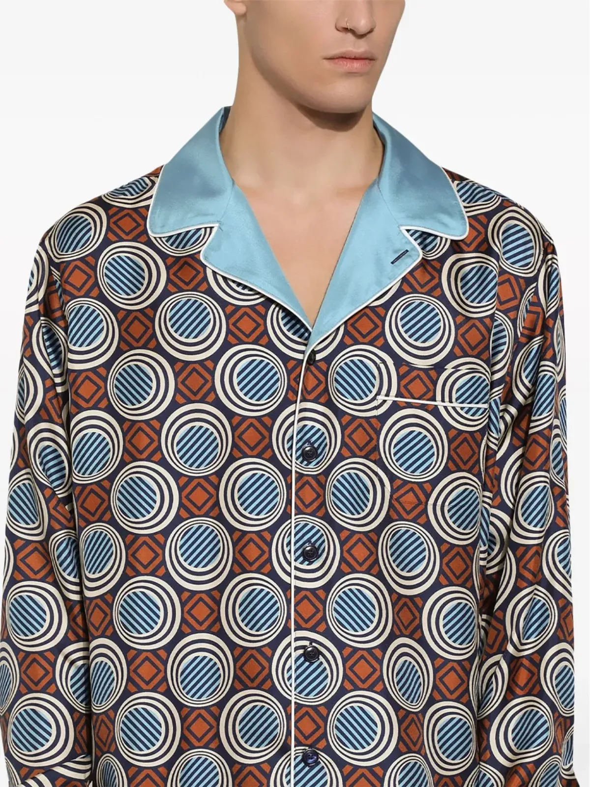 Dolce & Gabbana ジオメトリックプリント シルクシャツ レッド - 画像5