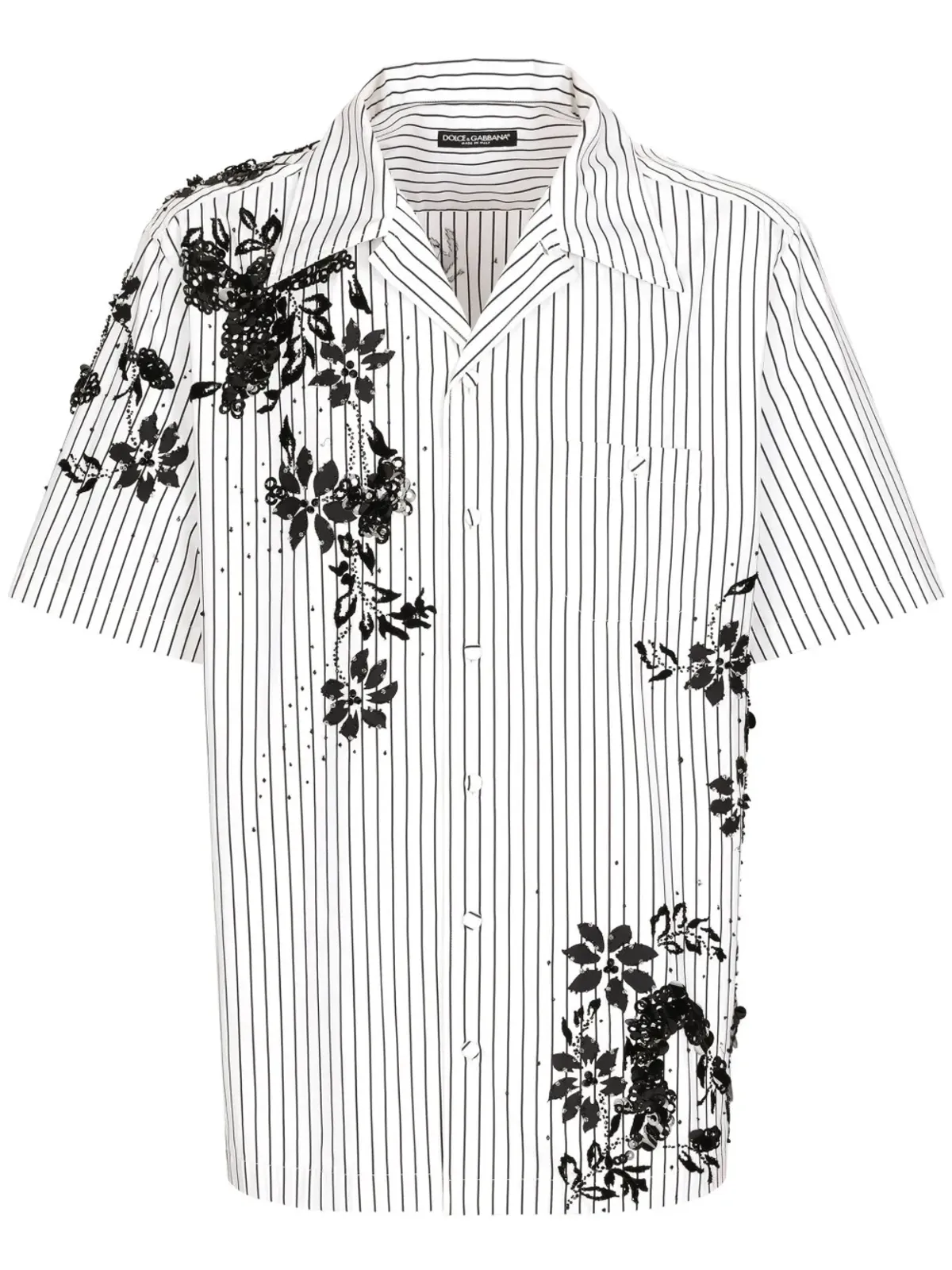 Dolce & Gabbana フローラルプリントストライプシャツ ホワイト - 画像1