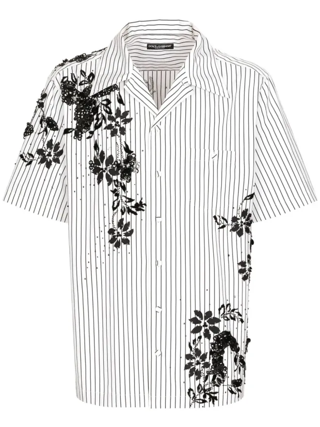 Dolce & Gabbana Dolce & Gabbana フローラルプリントストライプシャツ ホワイトの商品画像