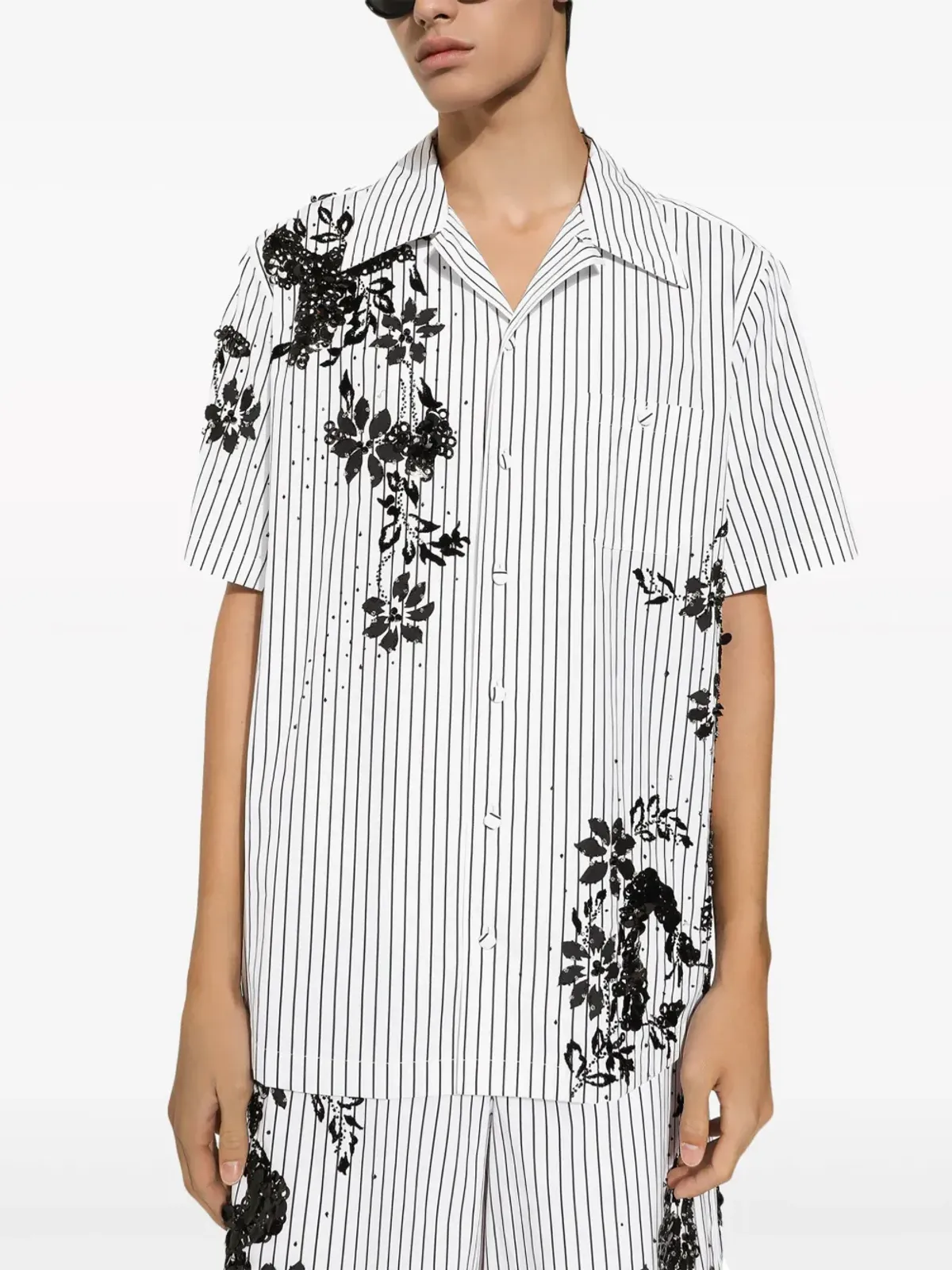 Dolce & Gabbana フローラルプリントストライプシャツ ホワイト - 画像5
