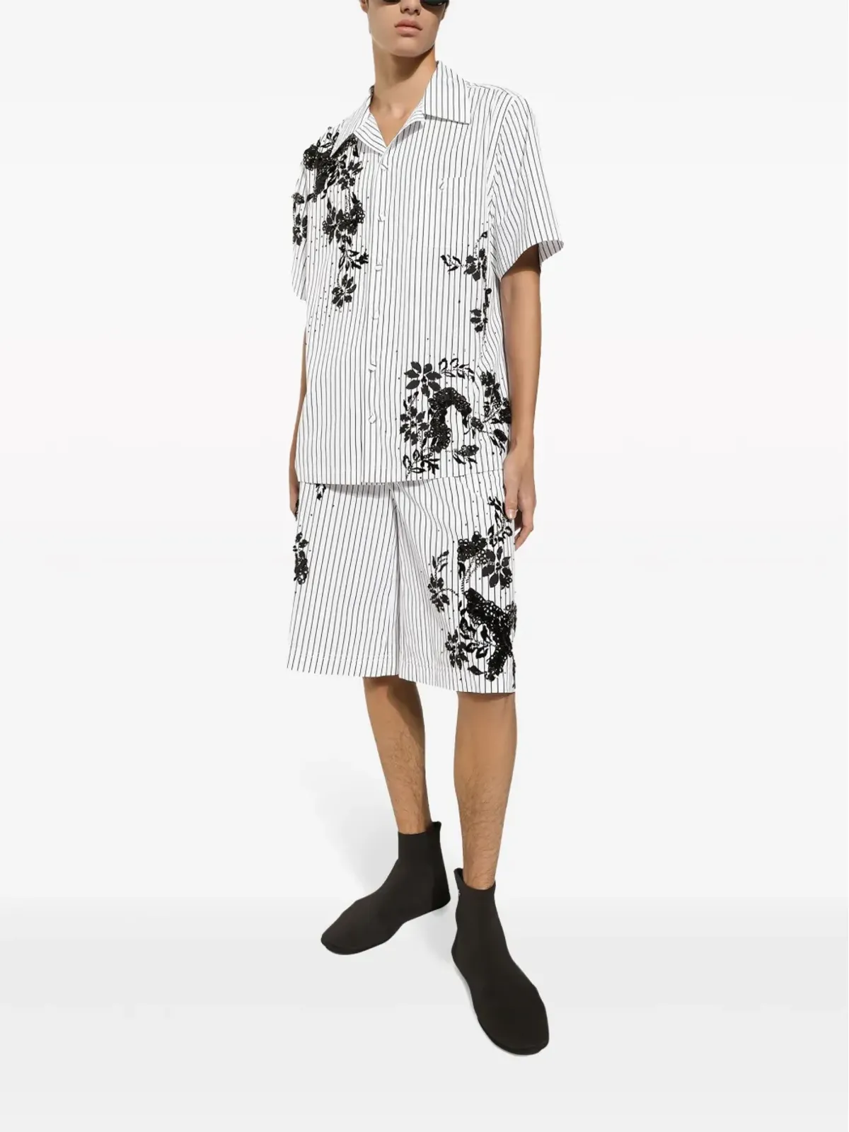 Dolce & Gabbana フローラルプリントストライプシャツ ホワイト - 画像2