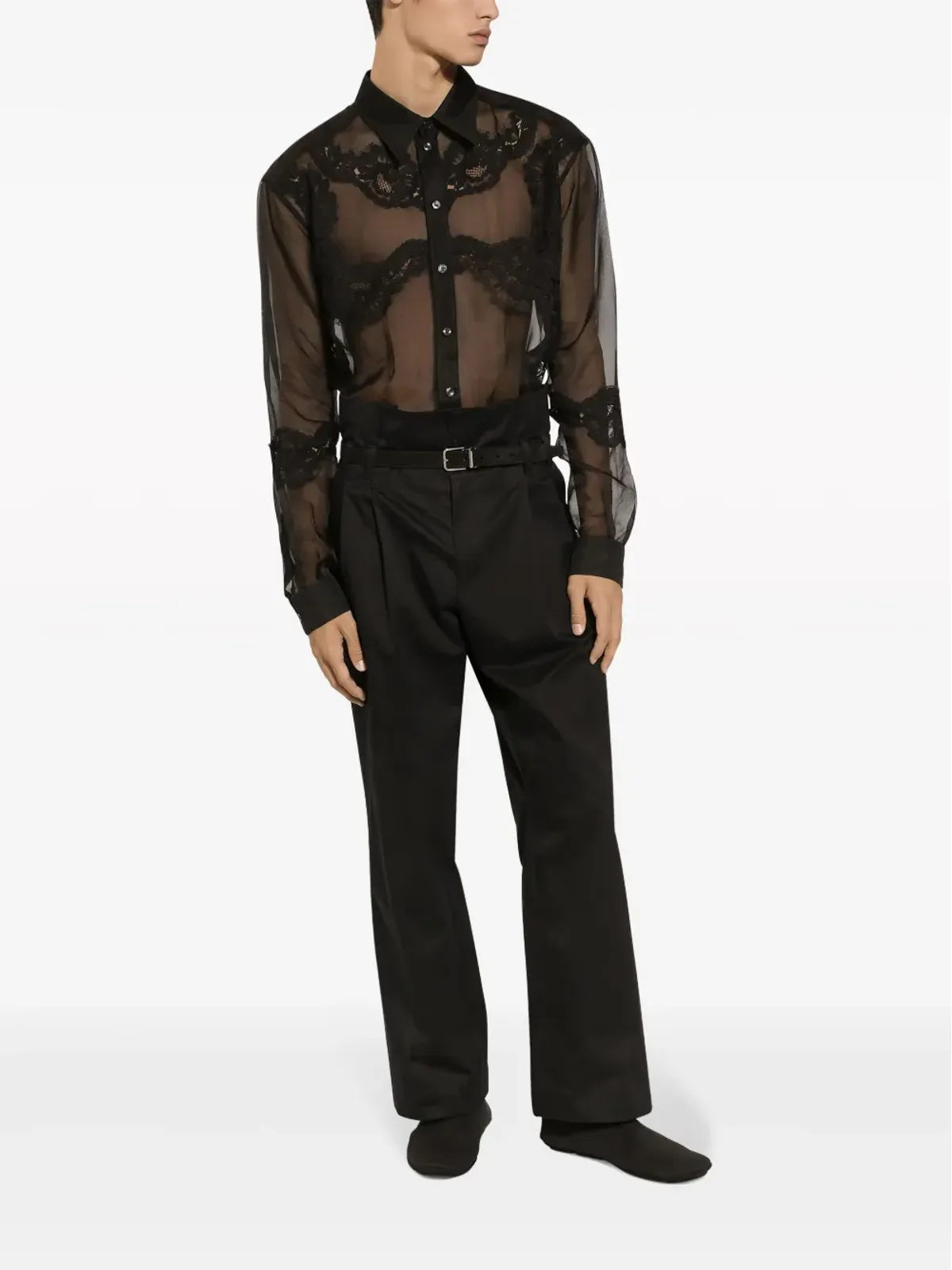 Dolce & Gabbana レース装飾の透け感のあるオーガンザシャツ - ブラック - 画像2