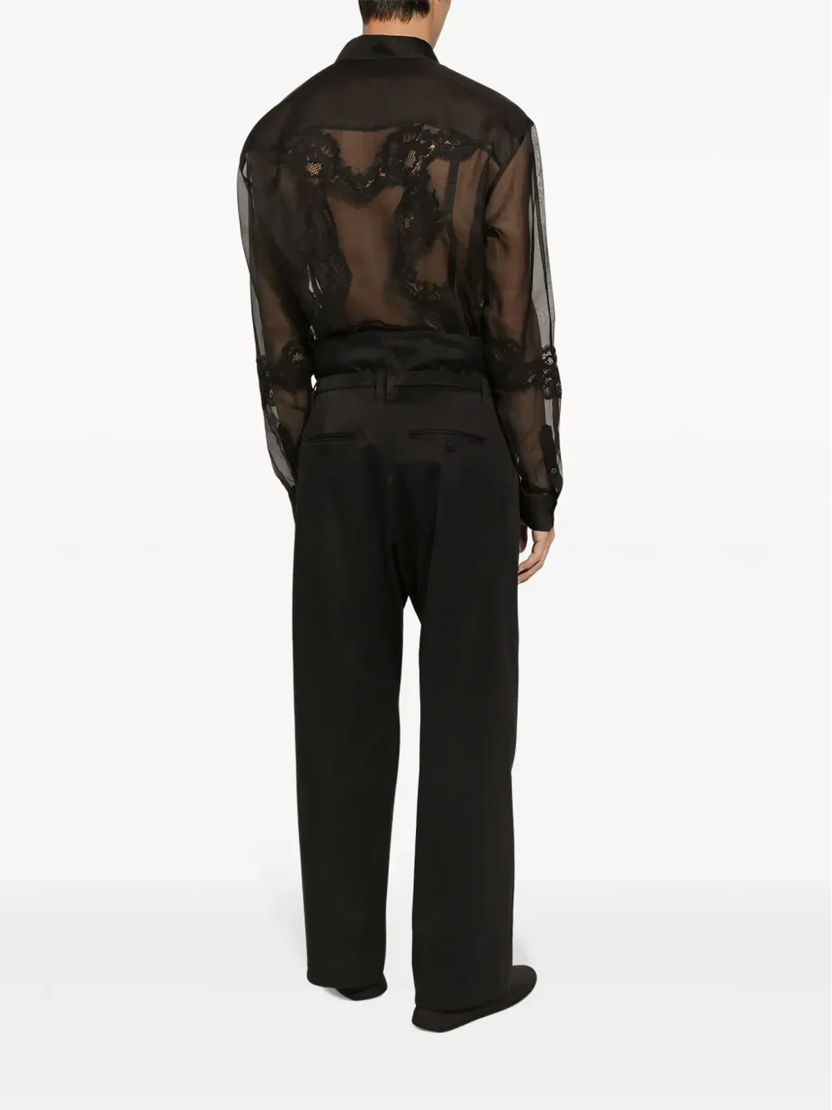 Dolce & Gabbana レース装飾の透け感のあるオーガンザシャツ - ブラック - 画像3