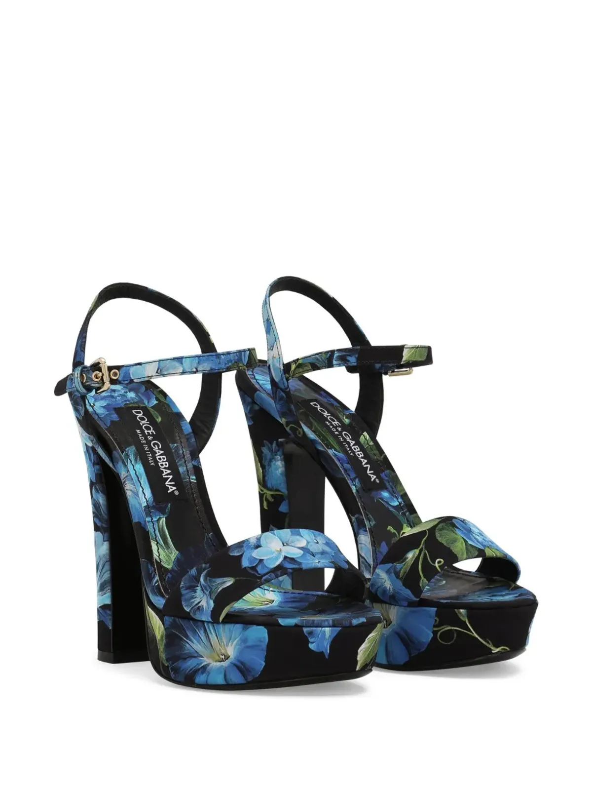 Dolce & Gabbana フローラルプリント シャルムーズ生地 プラットフォーム サンダル - ブルー - 画像2