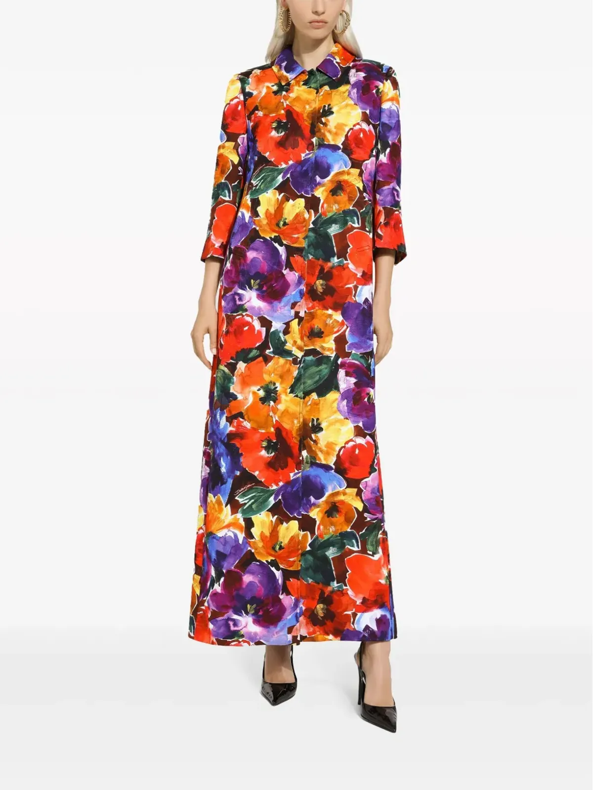 Dolce & Gabbana 花柄プリント ロング丈 シングルブレスト コート - レッド - 画像2