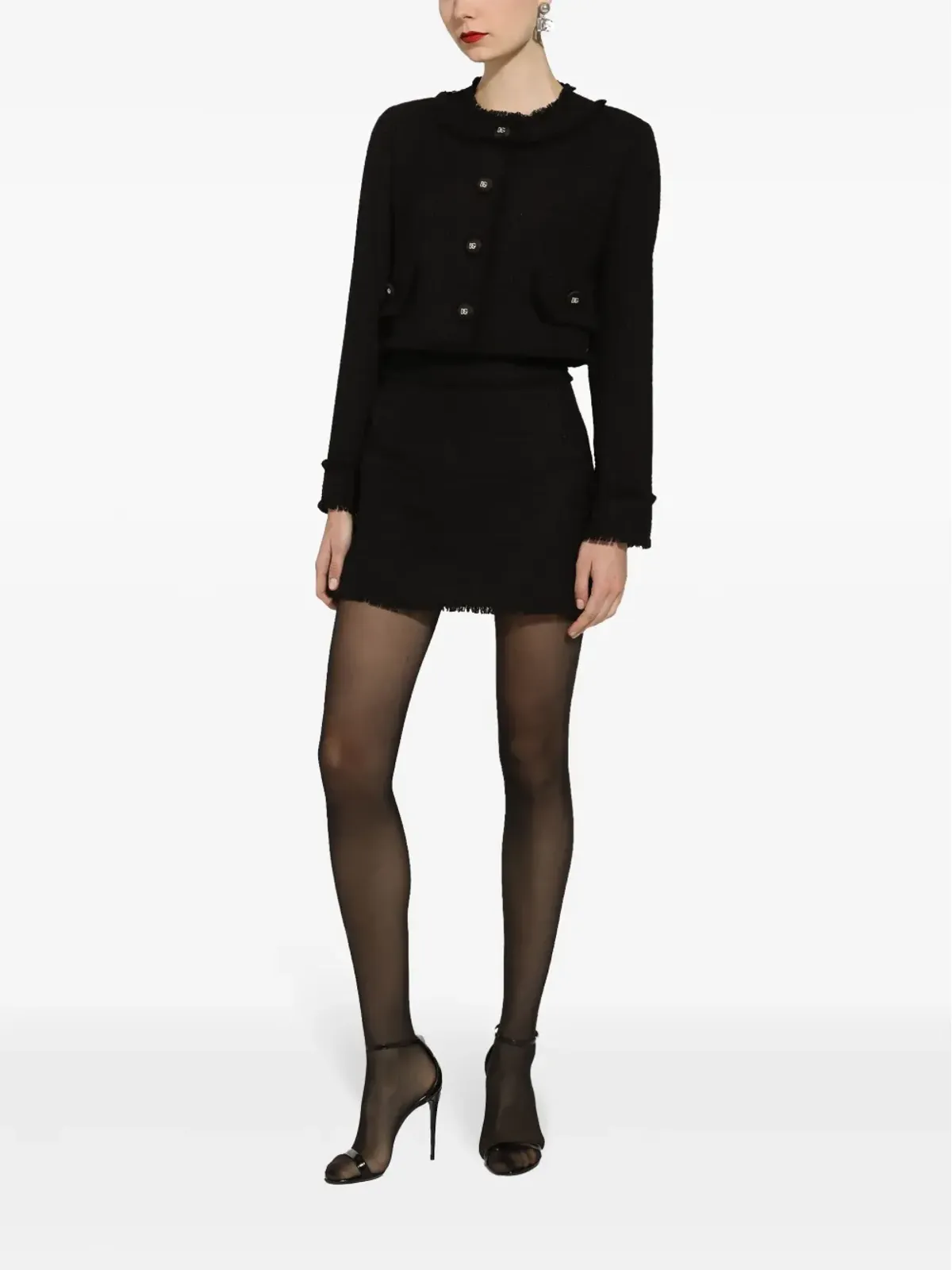 Dolce & Gabbana DGボタン付きクロップドツイードジャケット - ブラック - 画像3