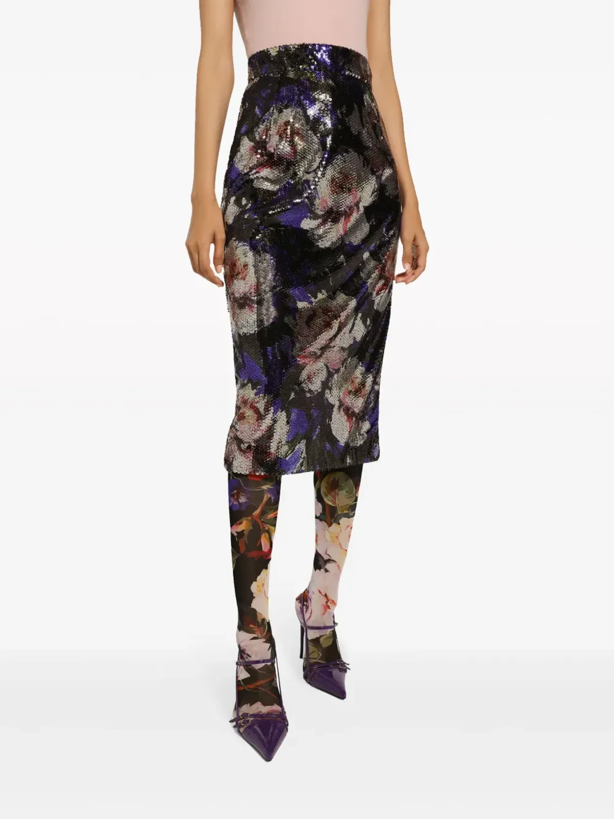 Dolce & Gabbana スパンコール付きペンシルミディスカート - パープル - 画像5
