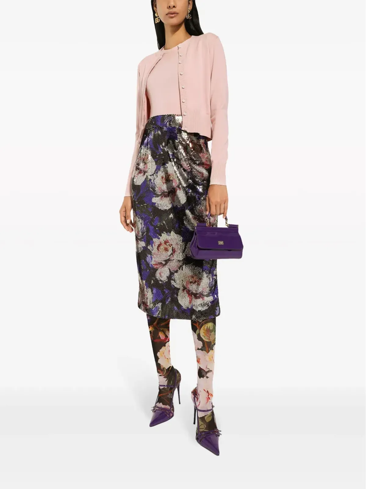 Dolce & Gabbana スパンコール付きペンシルミディスカート - パープル - 画像2