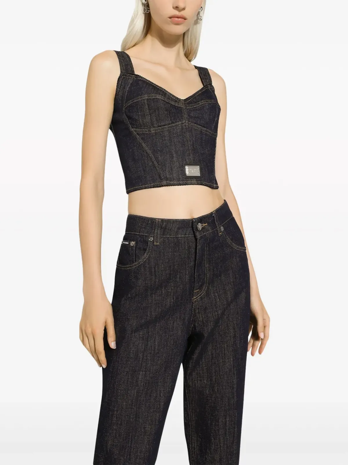 Dolce & Gabbana ロゴアップリケ入り コットン混紡トップ グレー - 画像3