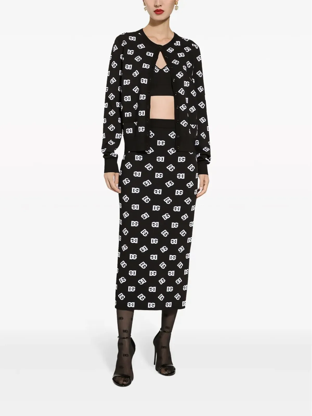Dolce & Gabbana DNAロゴ ジャガード ニット ミディスカート - ブラック - 画像3