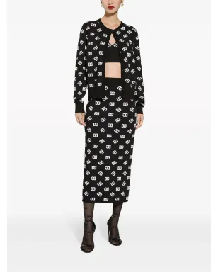Dolce & Gabbana DNAロゴ ジャガード ニット ミディスカート - ブラック - サムネイル3