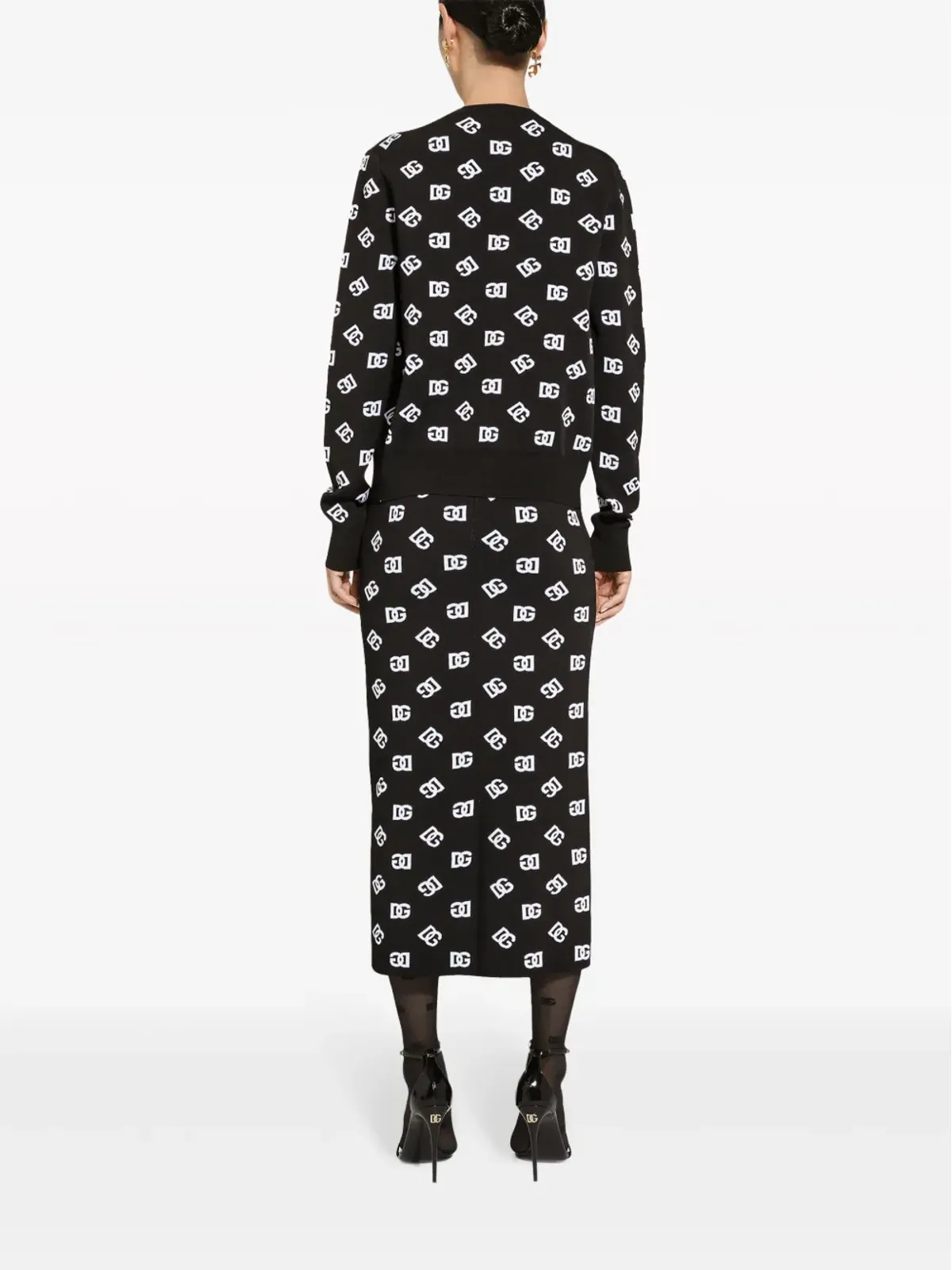 Dolce & Gabbana DNAロゴ ジャガード ニット ミディスカート - ブラック - 画像4