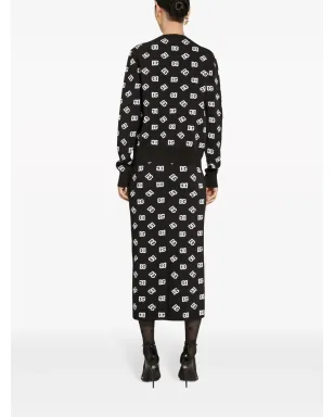 Dolce & Gabbana DNAロゴ ジャガード ニット ミディスカート - ブラック - サムネイル4
