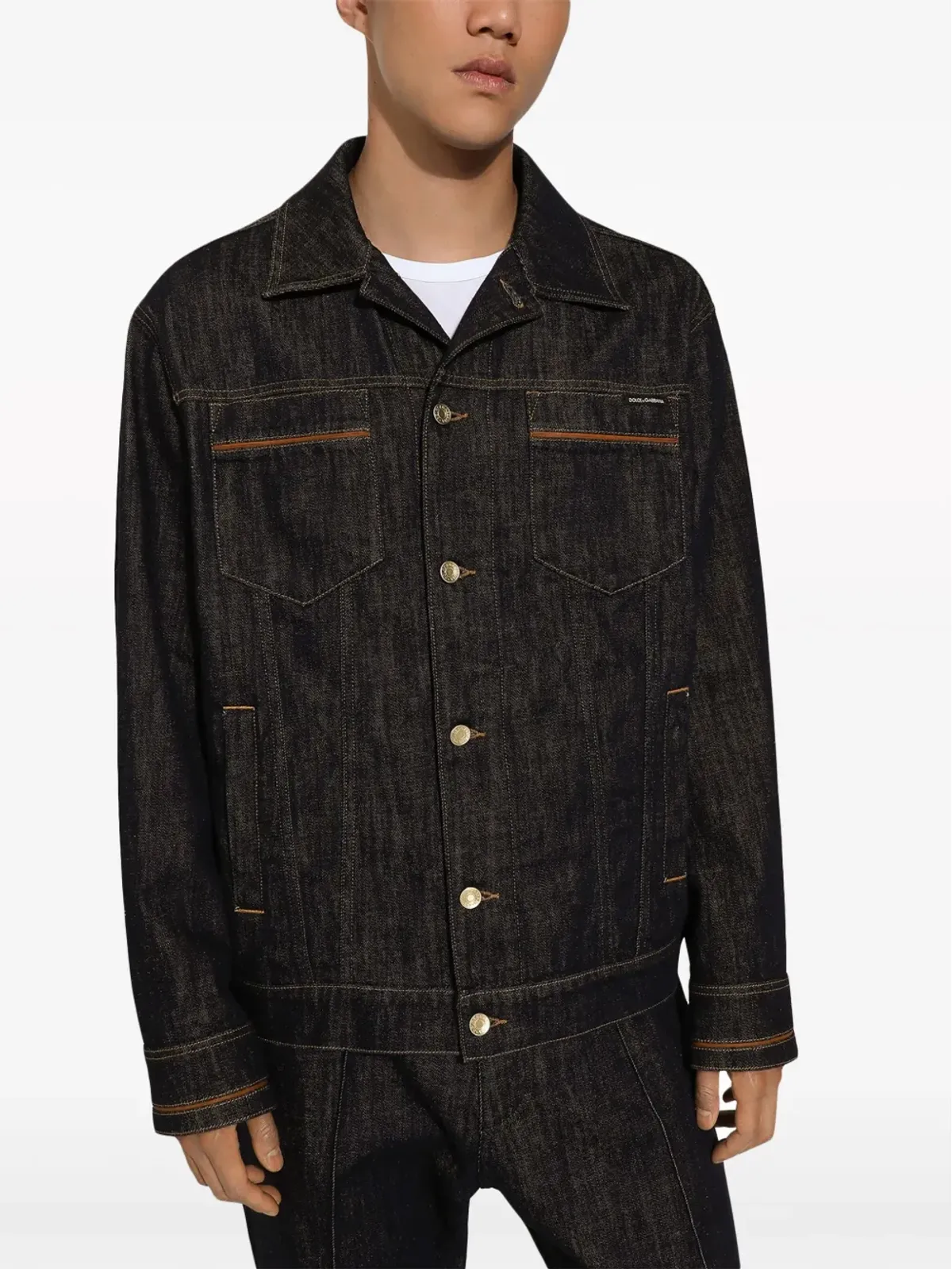 Dolce & Gabbana コントラストステッチデニムジャケット ブラック - 画像5
