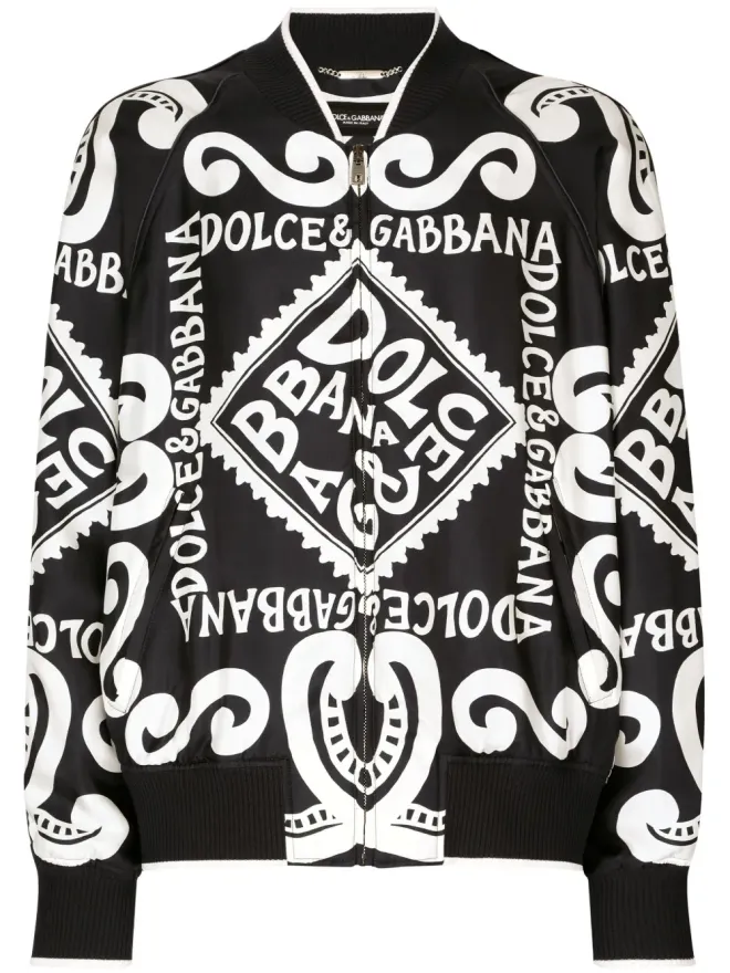 Dolce & Gabbana Dolce &amp; Gabbana ロゴプリント シルク ボンバージャケット - ブルーの商品画像