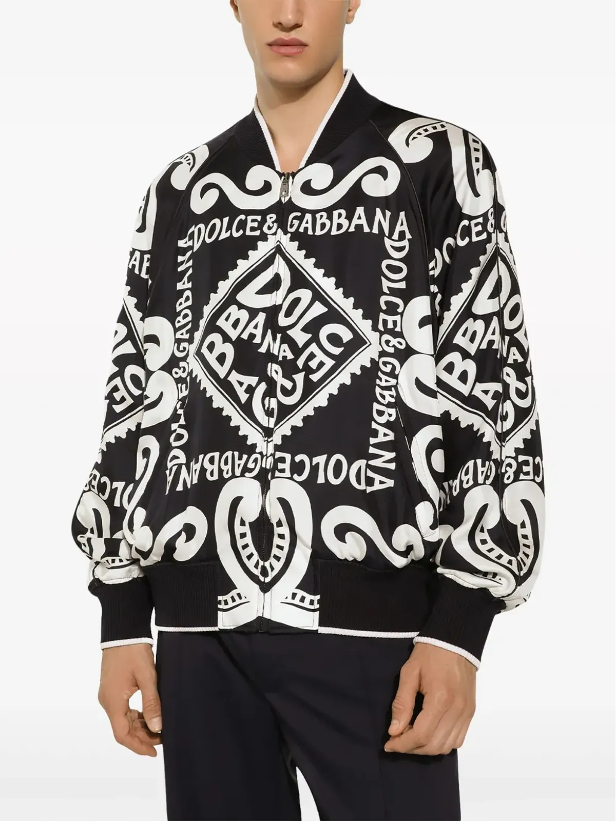 Dolce &amp; Gabbana ロゴプリント シルク ボンバージャケット - ブルー - 画像5