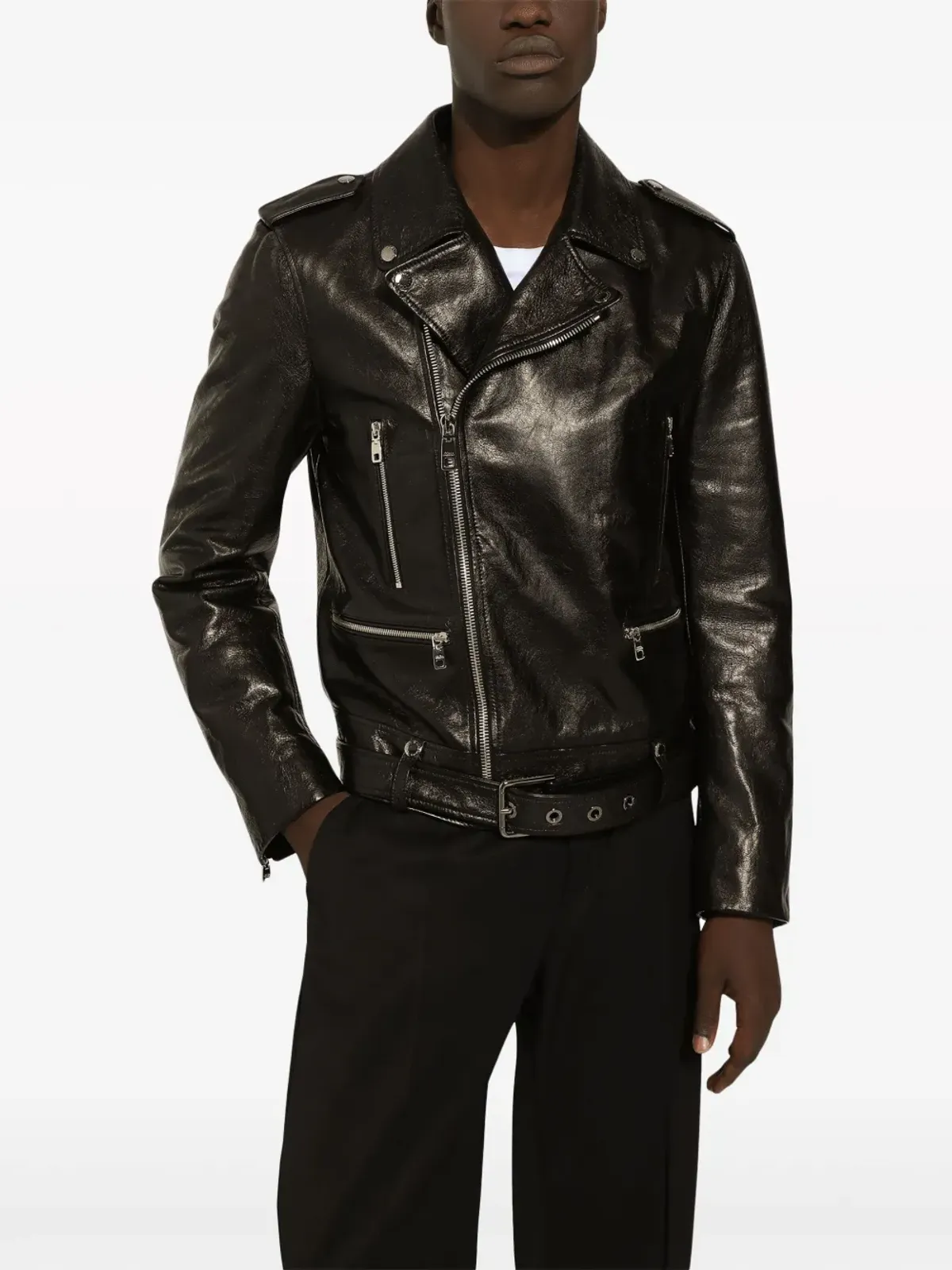 Dolce & Gabbana グレインドレザー バイカージャケット - 画像5