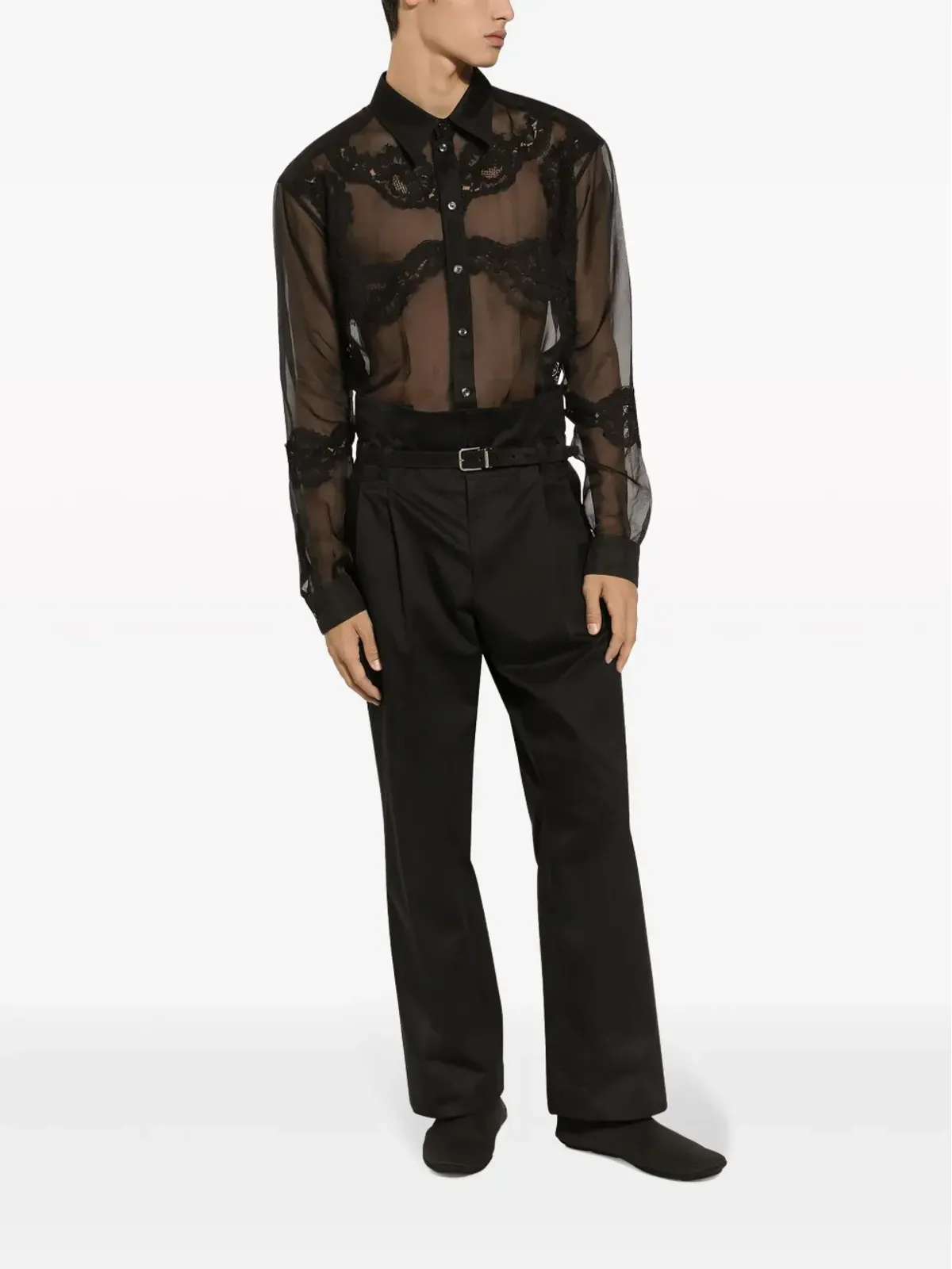 Dolce & Gabbana ハイウエスト プリーツ コットン トラウザー ブラック - 画像2