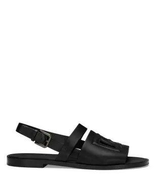 Dolce & Gabbana ロゴエンボス レザースライド - ブラック - サムネイル1