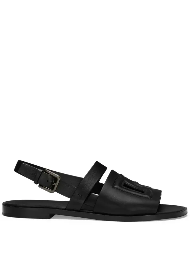 Dolce & Gabbana Dolce & Gabbana ロゴエンボス レザースライド - ブラックの商品画像