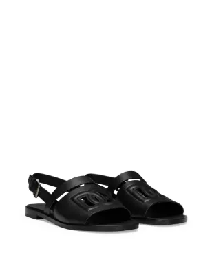 Dolce & Gabbana ロゴエンボス レザースライド - ブラック - サムネイル2