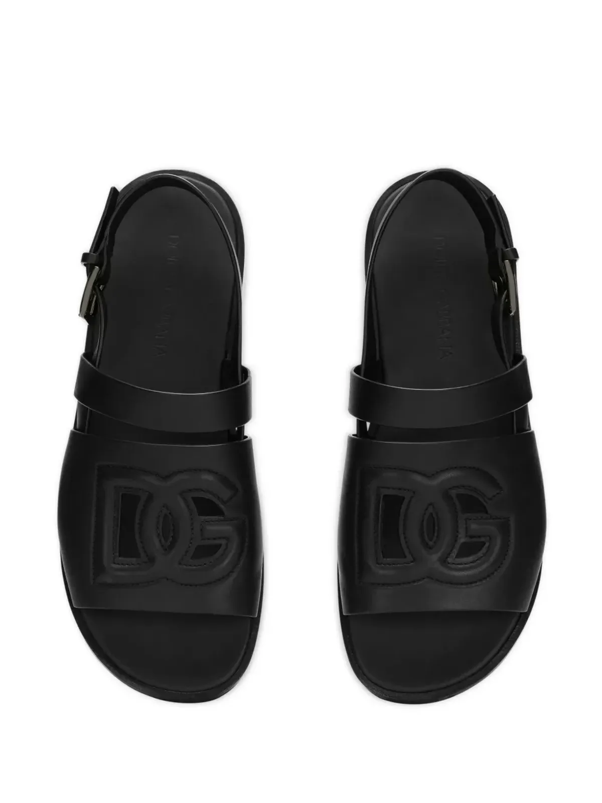 Dolce & Gabbana ロゴエンボス レザースライド - ブラック - 画像4