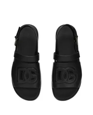 Dolce & Gabbana ロゴエンボス レザースライド - ブラック - サムネイル4