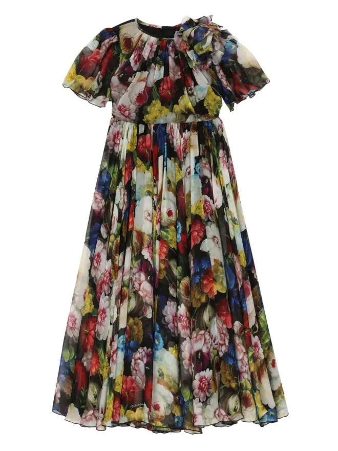 Dolce & Gabbana Kids Dolce & Gabbana Kids 花柄プリント シルク ドレス ブラックの商品画像