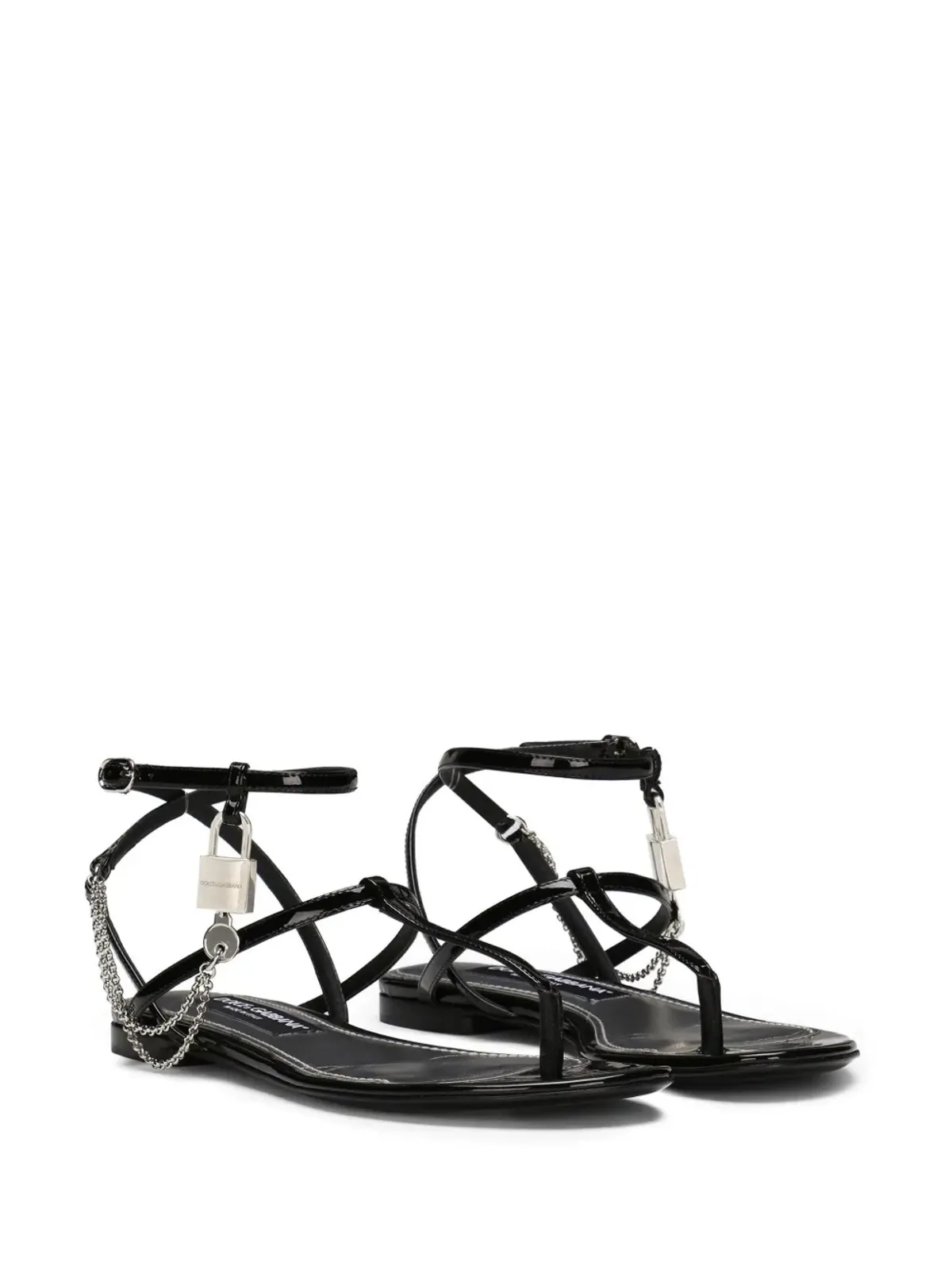 Dolce & Gabbana パドロック パテントレザー フラットサンダル ブラック - 画像2