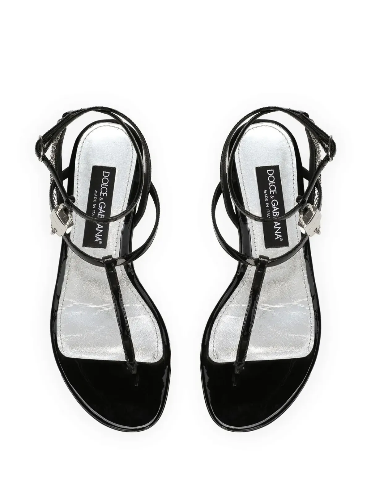 Dolce & Gabbana パドロック パテントレザー フラットサンダル ブラック - 画像4